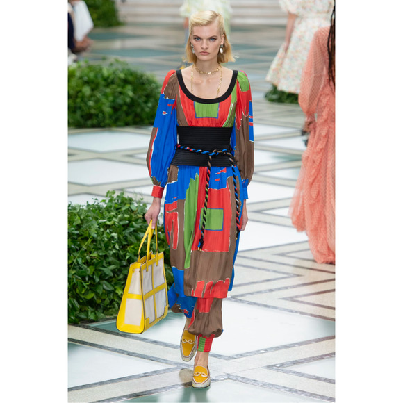 Tory Burch Printed Tie Waist Dress Painted Geo Midi Silk‎ Long Sleeve Sz 6 - Picture 1 of 14